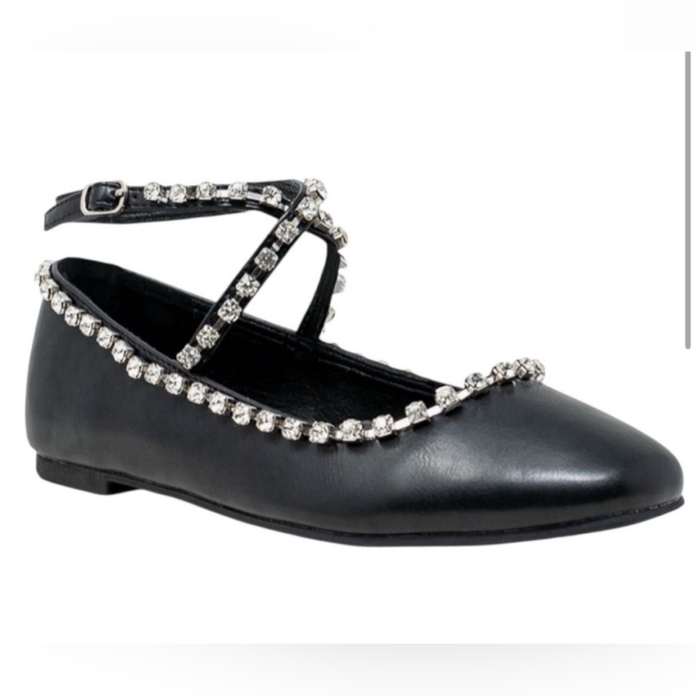Chase + Chloe Black Flats with Rhinestone Accents